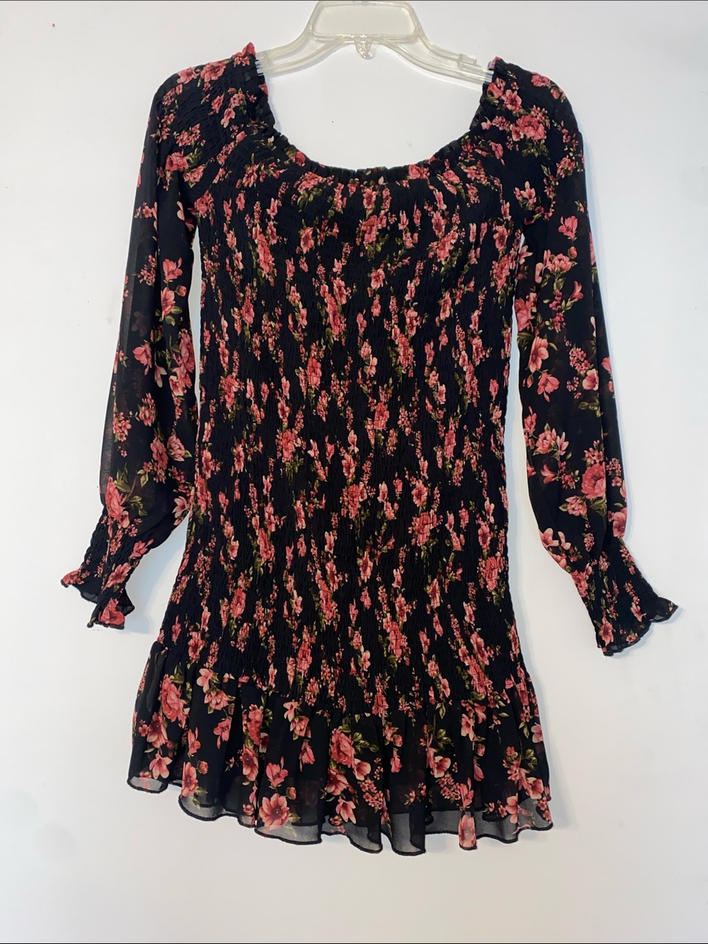 Forever 21 Black Floral Mini Dress with Red and Green Accents